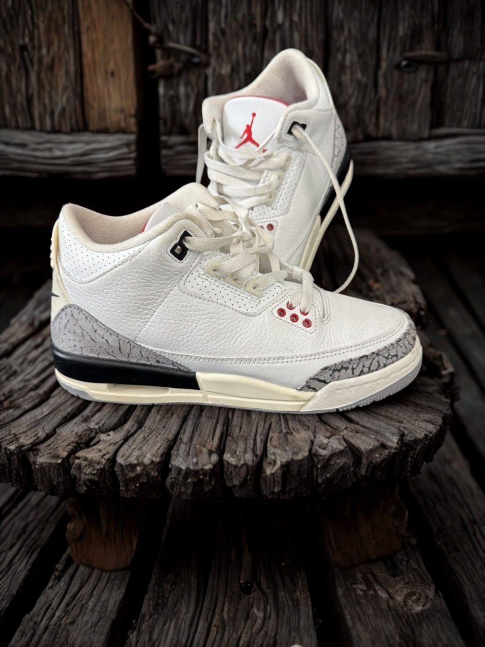 Air Jordan 3 Youth White/Grey Retro Sneakers with Red Accents